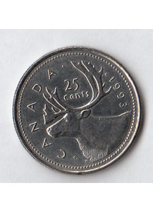 1993 - CANADA Quarto di Dollaro Renna Poco Circolato
